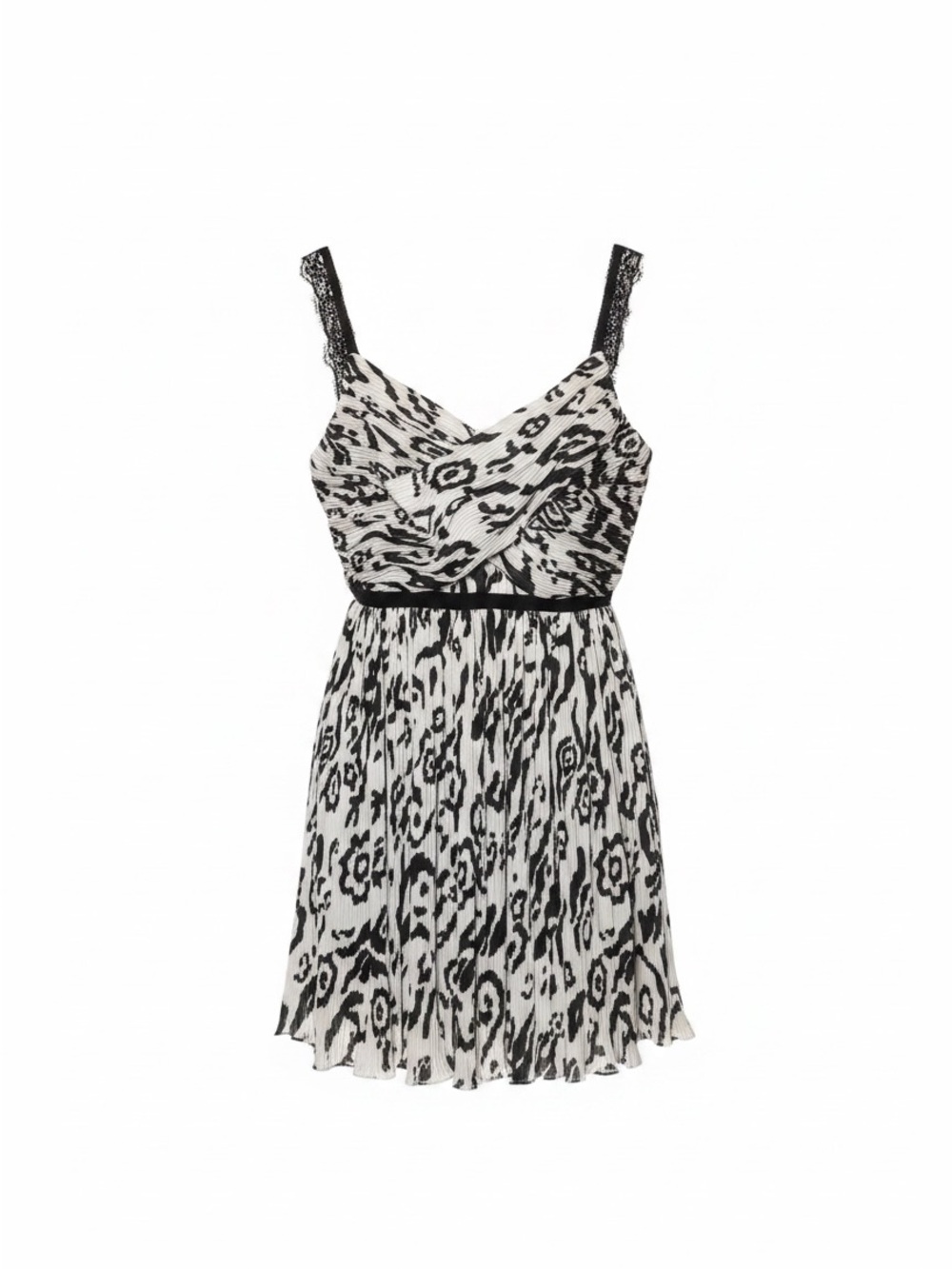Self-Portrait Black and White Leopard Plisse Pleated Mini Dress US Size 4